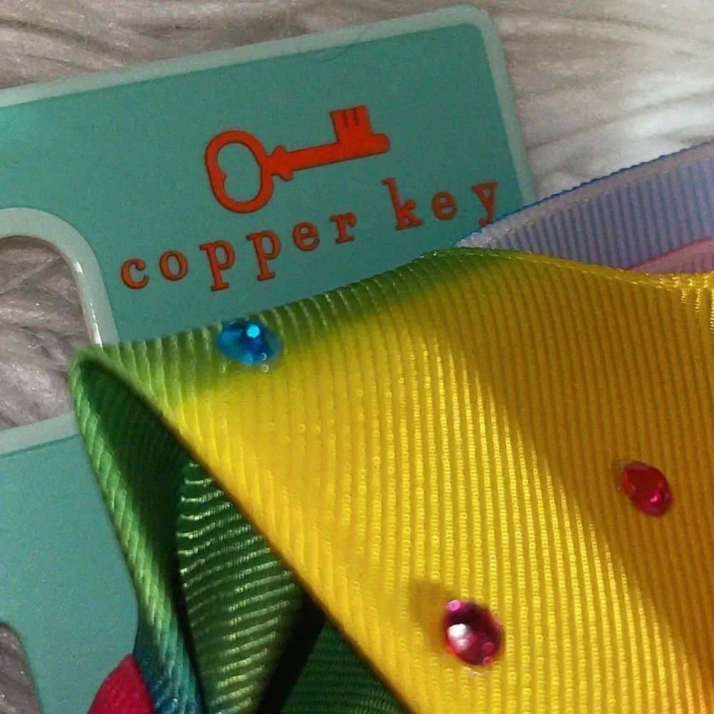 Copper key‎ Hair Bow Girls rhinestone Rainbow set of 3 New